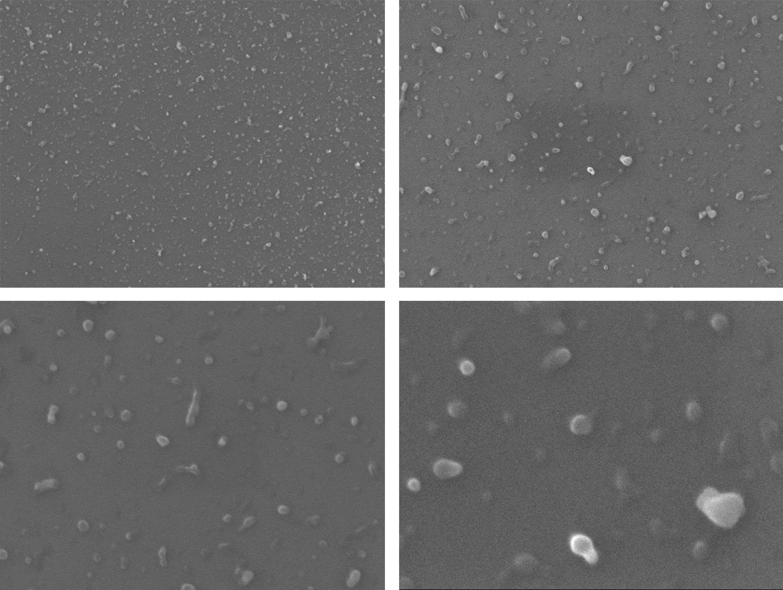 Four images in a grid show increasingly larger plastic particles.