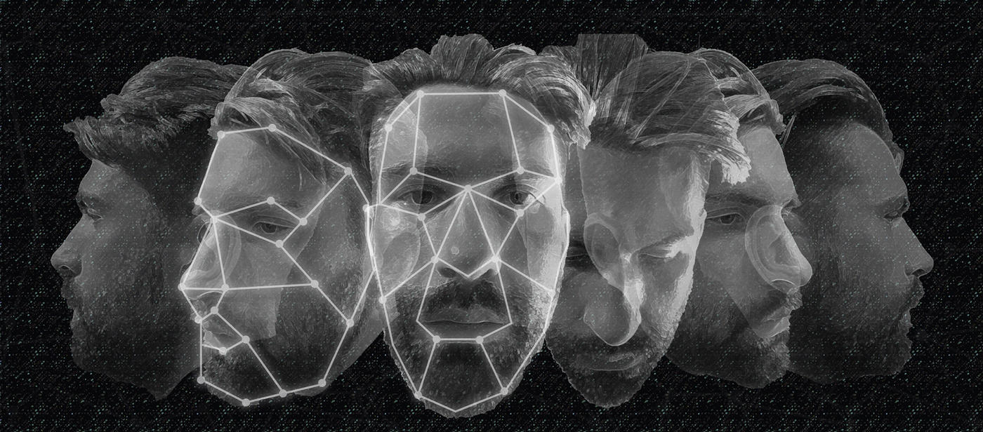 computerized image of a bearded face shown from several angles