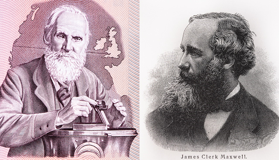 Historic side-by-side images of Lord Kelvin and James Clerk Maxwell