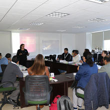 Georgia Harris teaching metrology in Mexico