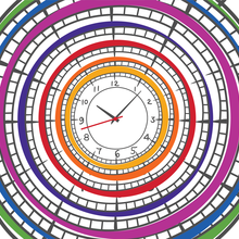 Artistic illustration of analog clocks, with multiple clocks concentric with one another