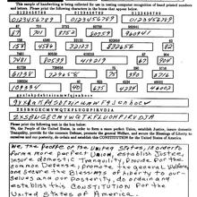 Example HSF Image. This is the file hsf_page/hsf_0/f0002_01.pct.  Notice that the first field on this form, the name field, has been intentionally occluded, on some others it remains blank.  All fields except those on the first line havebeen segmented and