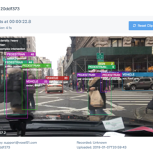 This image is a screenshot of the ETA software recognizing pedestrians and vehicles from an officer's dash board camera. 