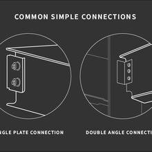 Diagram, white on black, of two types of common beam end connections.