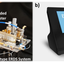 First image shows prototype card reader; second shows screen device.