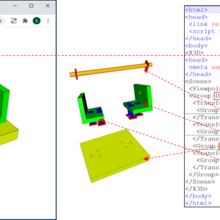 An example model represented visually and in X3DOM code.