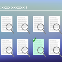 Box at top that looks like search bar. 6 icons that look like pieces of paper with magnifying glasses on top. 3 are green and checkmarked.
