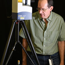 Richard Allen with the laser-based microphone calibration setup