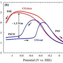 Measurement of the compressive stress induced by CO adsorption on a Pt thin film.
