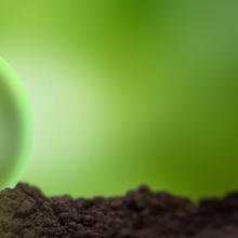 banner image showing a sphere on the soil with a lightbulb and sustainability loop graphic inside of it