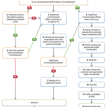 flowchart displaying the NEPA Process and the decision-making points where a yes or no response can route a user down a different path of steps