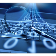 image of binary data flowing through a magnifying glass