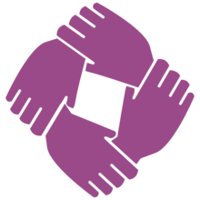 graphic of four hands forming a circle to represent teamwork and collaboration