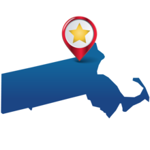 state star graphic of massachusetts with pin on lowell