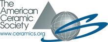 The American Ceramic Society logo. Includes text with the society name and website. A triangle, a globe, and a decorative S shape.