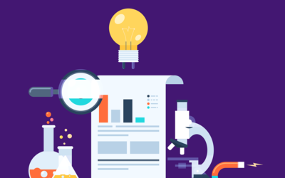 graphic design image of a science lab set-up with breakers and other lab equipment