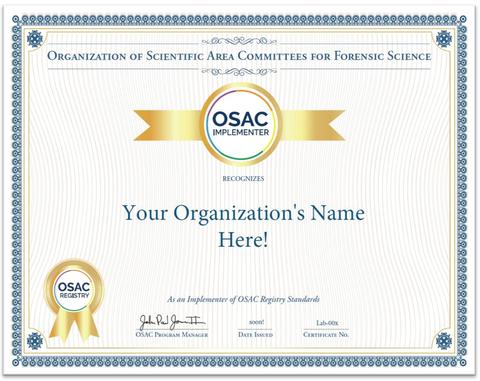 Picture of OSAC's Registry Implementer Certificate