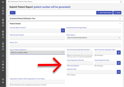 Submit patent report screenshot.