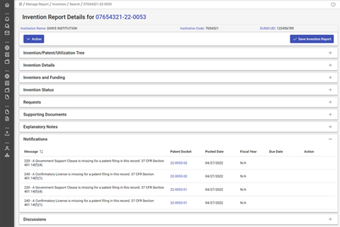 Invention report screenshot.