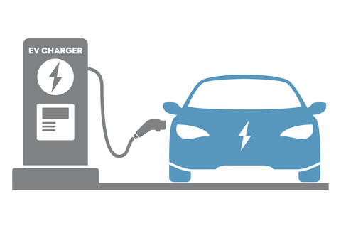 Graphic Image of Blue Electric Car at Charging Station