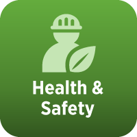 Tile with worker with construction helmet and eco-friendly leaf on it