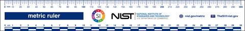 : This metric ruler, NIST SP 376 (front), includes approximate scales and is intended to be used as an educational tool for length measurements using the International System of Units (SI).