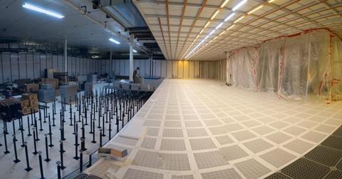 interior photo of construction progress for future Polar fabrication facility