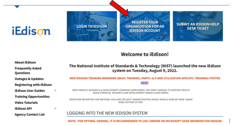 Screenshot from Website for Register Your Organization Icon