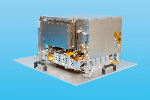 Metal box on a bright blue background