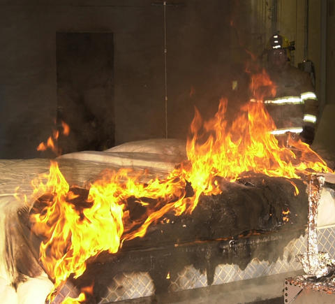 an actively burning mattress