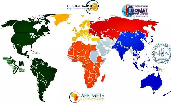 World map with five country groups highlighted in different colors.