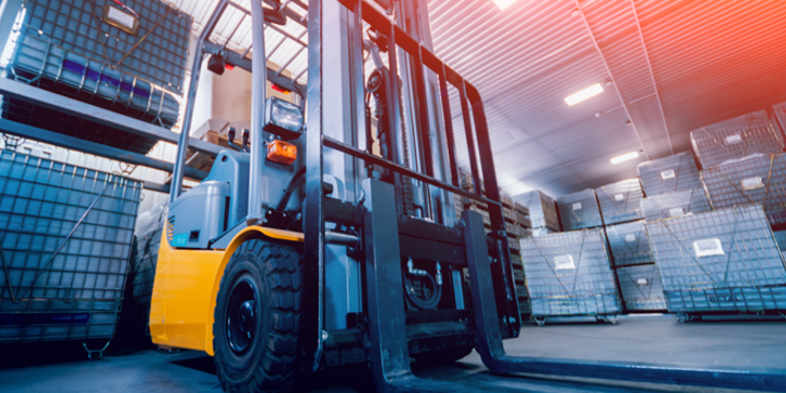 Pallet stacker truck equipment at warehouse