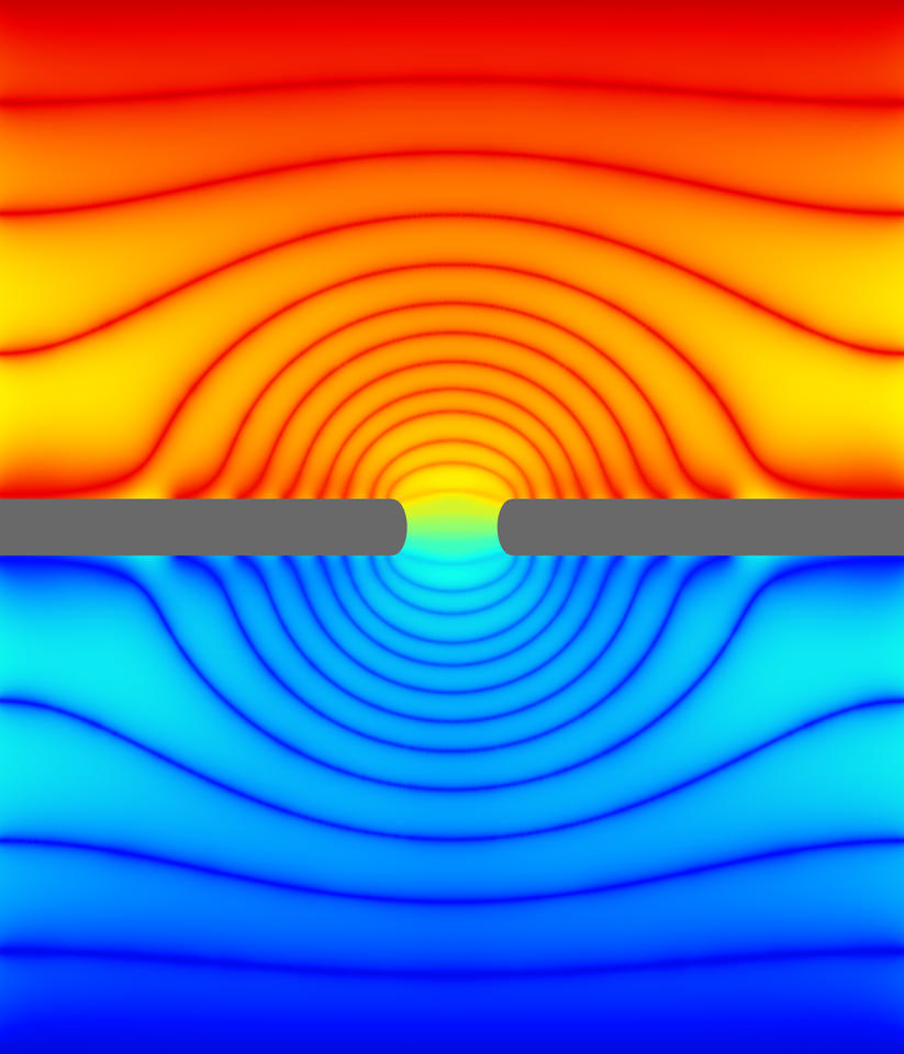 Illustration showing lines of electrical force around an opening to a cell.