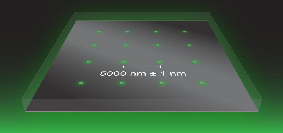 Graphic showing equally spaced openings at the nanometer scale on a flat surface