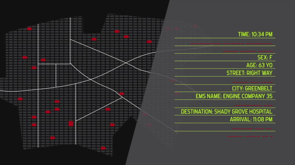 Screenshot from video shows a map on the left and a list of personal information on the right. 