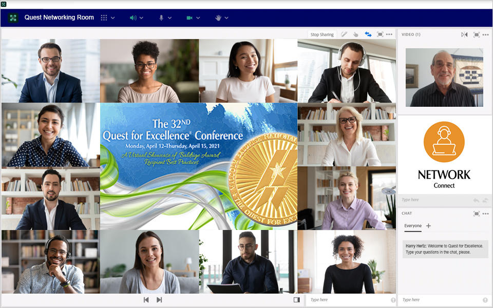 A group of people networking on a video call for the Quest Conference.