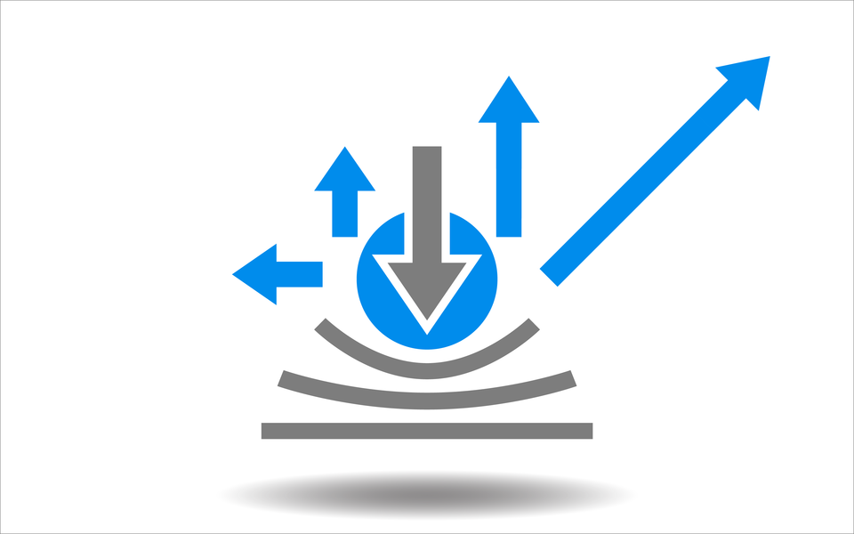 Arrow going down shows sudden disruptions, two arrows going straight up and left arrow going straight out shows agility resulting in change, 45-degree arrow going out higher to the right shows how resilience can lead to enhanced and potentially innovative performance.