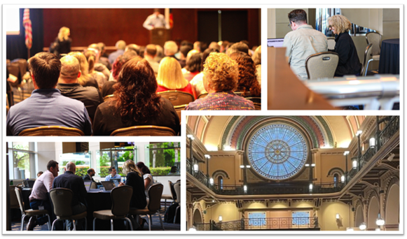 Images showing attendees at the 2023 OSAC Meetings in Houston and Indianapolis