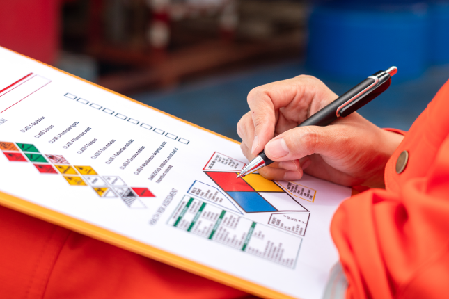 image of health safety inspector checking items on a clipboard