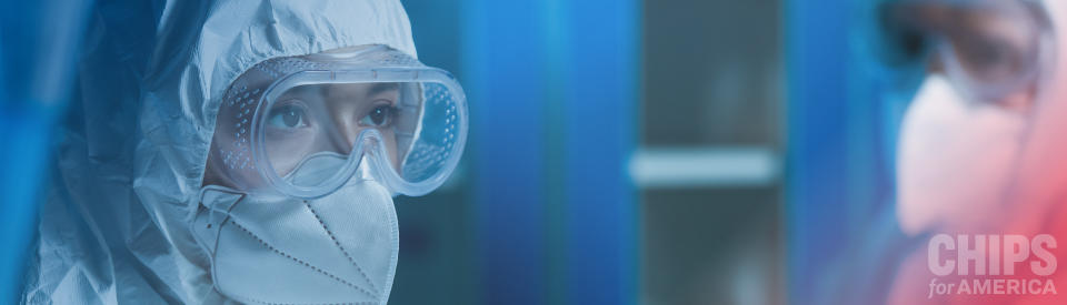 banner image of cleanroom workers in full protective gear