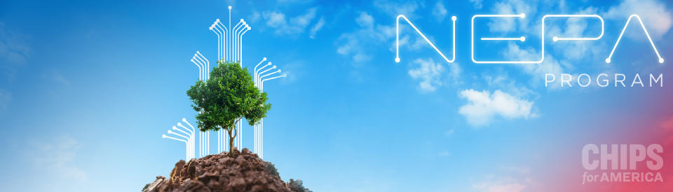 banner image of a tree growing with semiconductor transistor lines coming out from behind it and "NEPA program" text displayed at the top-right of the image