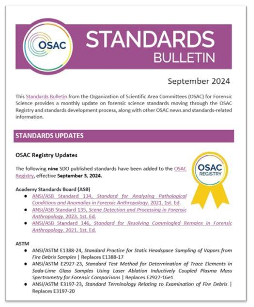Cover of OSAC's September 2024 Standards Bulletin