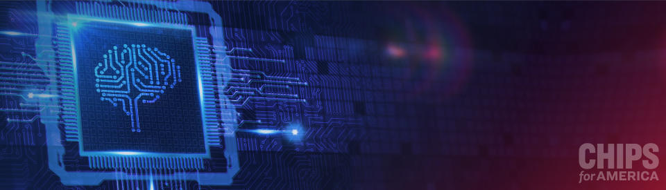 AI microchip digital image with CHIPS for America wordmark