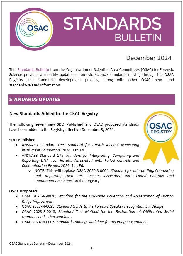 OSAC Standards Bulletin Cover - December 2024