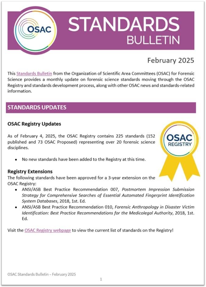 OSAC Standards Bulletin Cover - February 2025