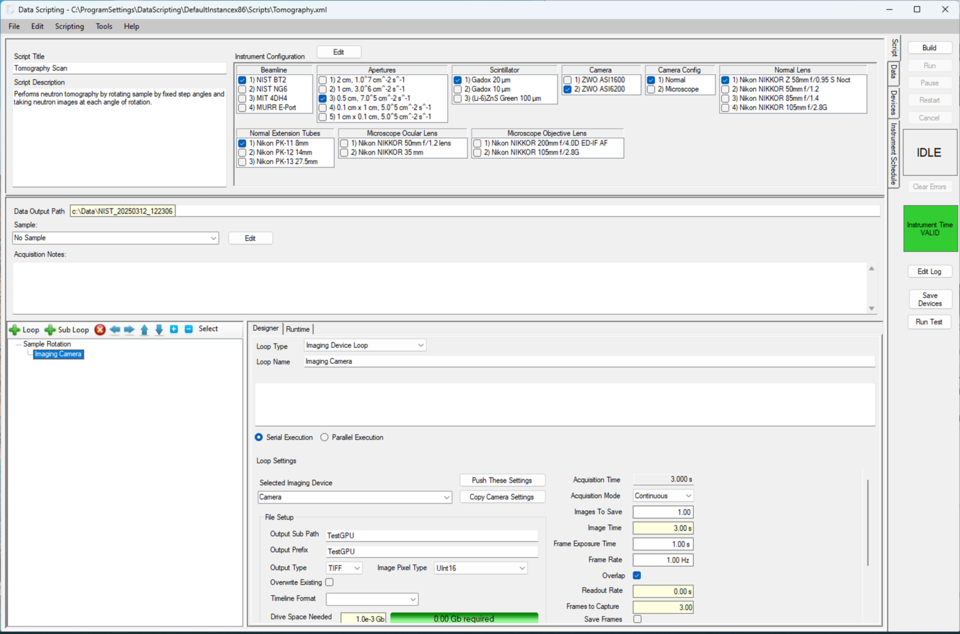 Main tab of DataScripting program