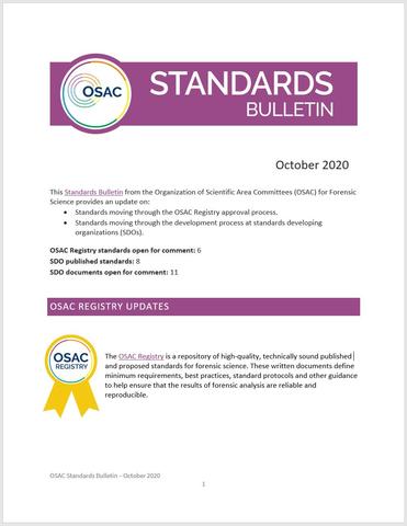 Cover page of OSAC's October 2020 Standards Bulletin