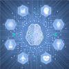 Illustration of cyberbrain surrounded by industry icons