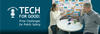 Branded podcast banner reads Tech for Good: Prize Challenges for Public Safety and features a man and a woman talking across a table