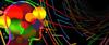 Graphic with varied colorful bubbles and lines overlaying the outline of a head